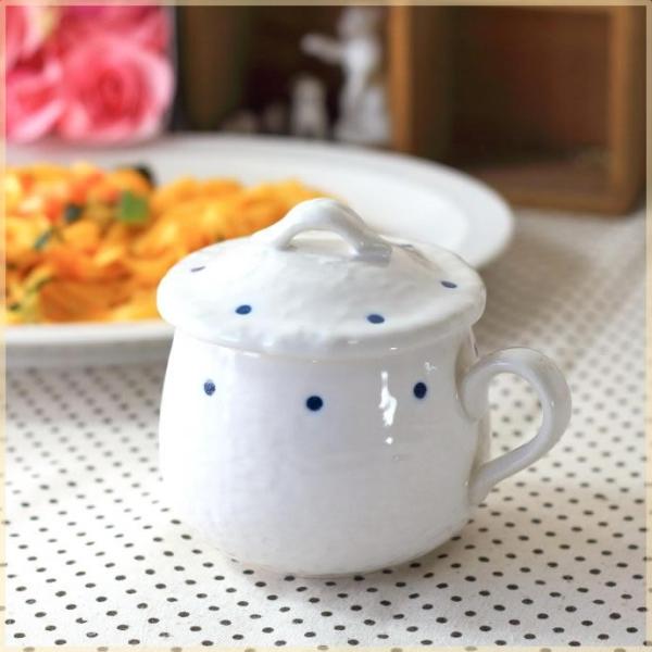 ハンドルが便利な青ドット茶碗蒸し 国産 瀬戸焼 蒸し碗 ちゃわんむし 蓋付き 器 ふた スープカップ...