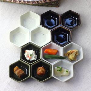 瀬戸焼 六角三品皿 日本製 美濃焼 仕切り皿 連結皿 小皿 醤油皿 漬物皿 丸皿 タレ皿 定食皿 小鉢 小付け 取り皿 箸休め プレート 飴色 アメ 織部 緑