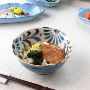 かりゆし 麺鉢 18.4cm 日本製 美濃焼 6.3麺鉢 沖縄ぞば 麺鉢 丼 どんぶり 大鉢 うどん鉢 そば 沖縄 食器 やちむん風 食堂 青 青い食器