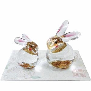 うさぎ 硝子親子削り E-20 ガラス 置物 置き物 おしゃれ かわいい 開店祝い うさぎ ウサギ 兎 耳長うさちゃん 選挙 合格 幸運 インテリア