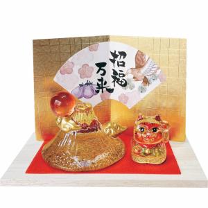 金富士山と招き猫飾り E-31 ガラス 置物 置き物 おしゃれ かわいい 開店祝い 富士山 ふじさん 富士 日本一の山 選挙 合格 幸運 インテリア