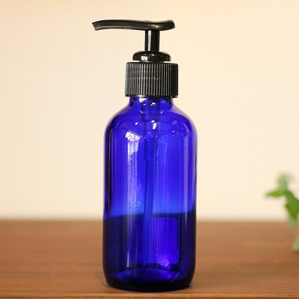 青色　ガラス　ポンプビン　120ｍｌ　アロマクラフト材料