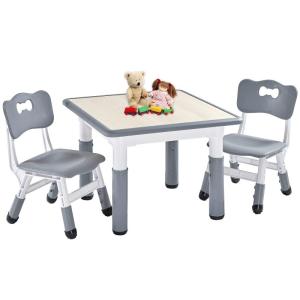 FUNLIO キッズテーブルと椅子2脚セット 高さ調節可能な子供用テーブルとチェアセット