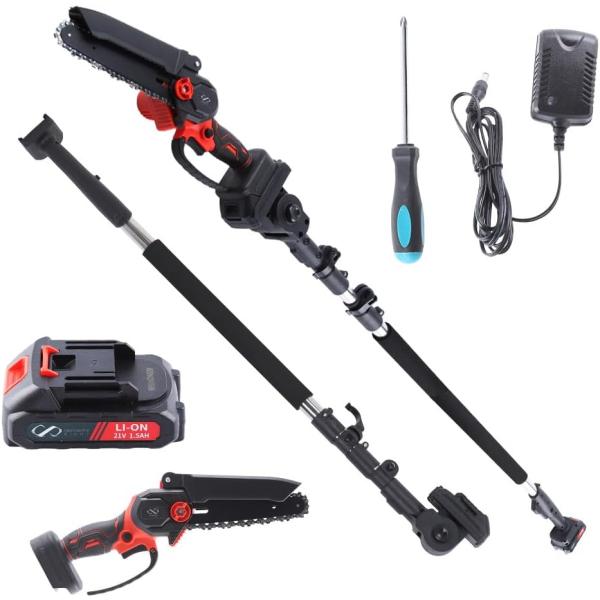 チェーンソー 高枝切り 延長ポール 電動 軽量 最長2.3ｍ バッテリー付 充電器 2点セット (6...