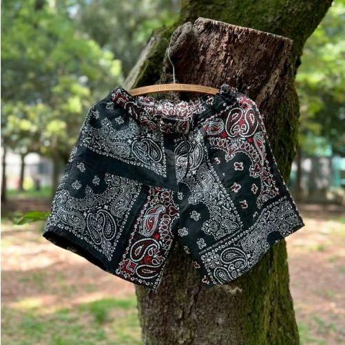 redad made in usa bandana patchwork short（black）