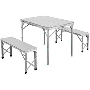 FIELDOOR 収納式アルミレジャーテーブル アルミ調 シルバー 幅90×奥行66×高さ70cm ベンチ分離タイプの商品画像