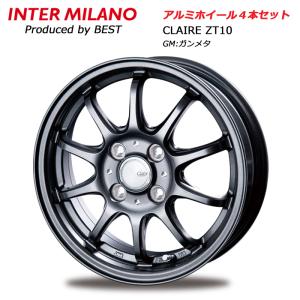 軽自動車 14インチ アルミホイール 4本セット 4.5J 4穴 100 +45 インターミラノ クレール ZT10 GM ガンメタ 法人宛送料無料