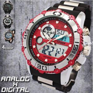 アナログ＆デジタル　3気圧防水・マルチファンクション　デュアルタイム腕時計　全4色