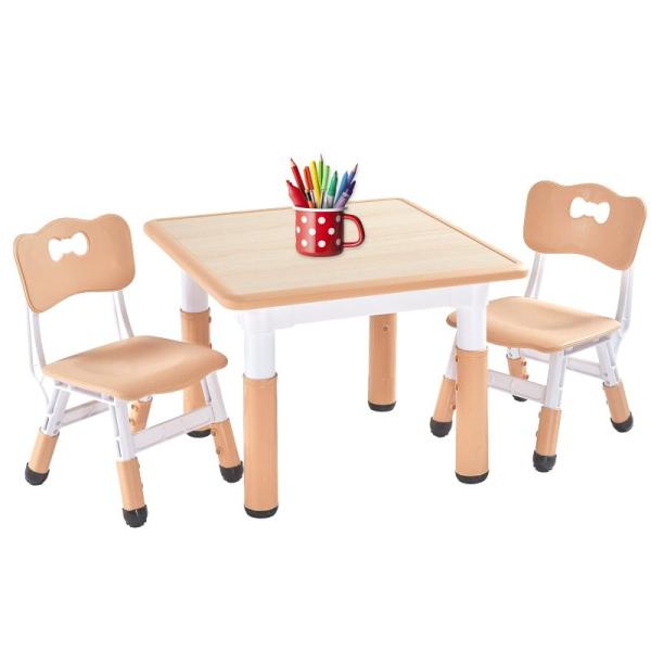 学習/絵かき/ダイニング FUNLIO キッズテーブルと椅子2脚セット 高さ調節可能な子供用テーブル...