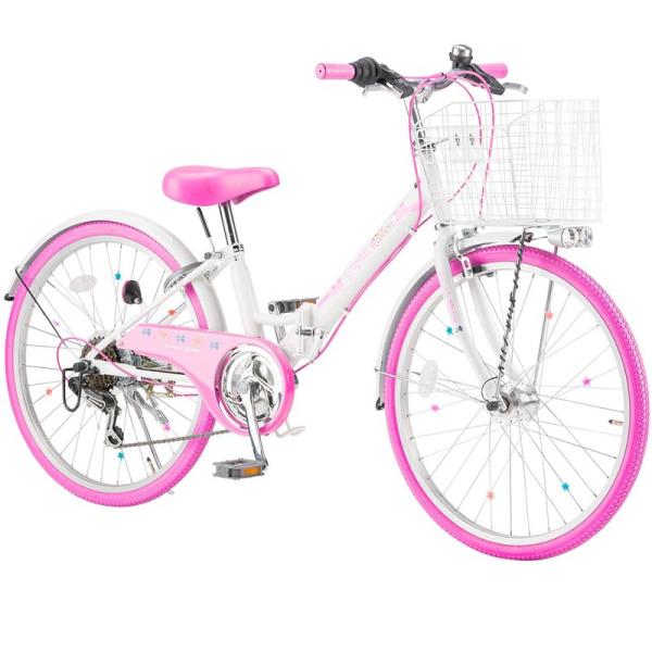折りたたみ 女の子用自転車 22インチ 6段変速 カラー/ホワイト×ピンク GR-Ribbon