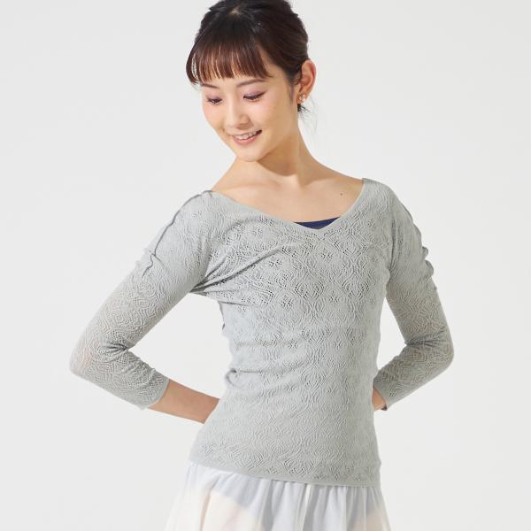 【チャコット 公式(chacott)】【ノーソーイングニット】レーシーＶネックニットトップ