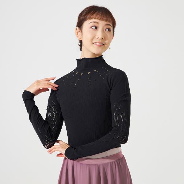 【チャコット 公式(chacott)】【ノーソーイングニット】スタッズハイネックショートトップ