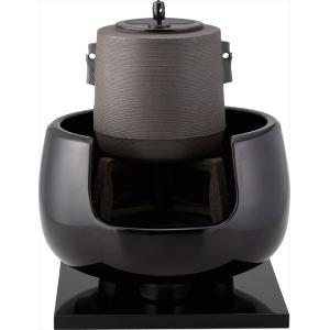 茶道具 風炉釜 電熱風炉 野々田式 面取風炉 合金製 古銅色 炭型