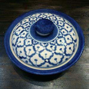 【蓋付きお椀 19cm】 青白食器 パイナップル柄 陶器　スープ椀 タイ料理 アジアン料理 タイ雑貨