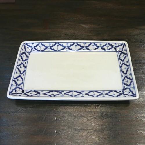 【長方形型（大）お皿 24cm】 長方形皿　お皿 青白食器 盛り皿 陶器　小皿 タイ料理 アジアン料...