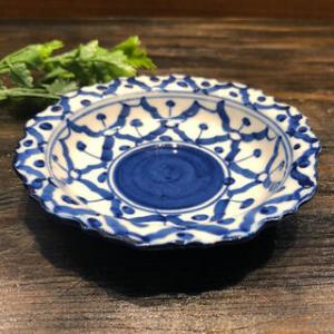 【花型ギザギザ皿 15cm】 花型　お皿 青白食器 盛り皿 陶器　小皿 タイ料理 アジアン料理 タイ...