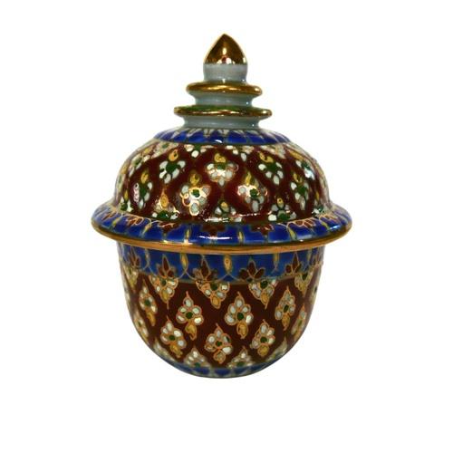 蓋付き飾り壷 F 【タイ　ベンジャロン焼き 　置物 小物入れ】　