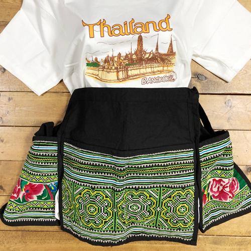 カフェエプロン　モン族刺（グリーン系）　タイ雑貨　タイ料理　エプロン　モン族　民族衣装