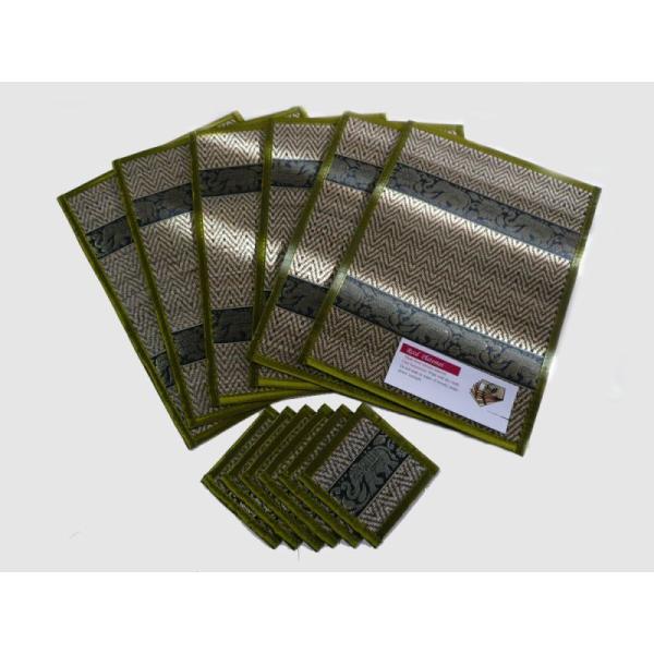 ランチョンマット【緑】象 6枚組 コースター付[1セット]タイ雑貨　タイ料理　テーブルウェア　ランチ...