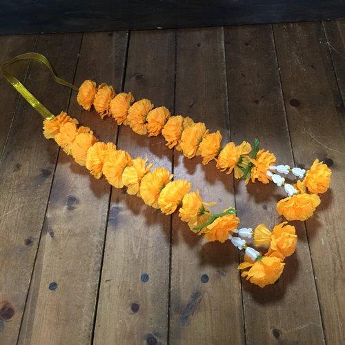 【マーライ・2連 ・オレンジ】 タイの花飾り 長さ約40cm(片側半分) 造花で長く使用可 タイ雑貨
