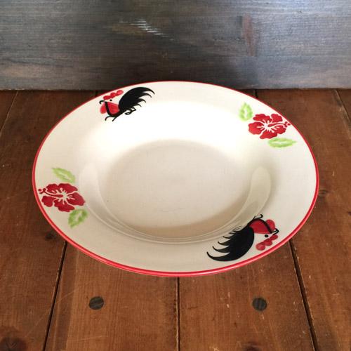 【にわとり食器 深皿丸 23cm ハイビスカス】 にわとり柄食器・タイ北部・ランパーン食器・タイ料理...