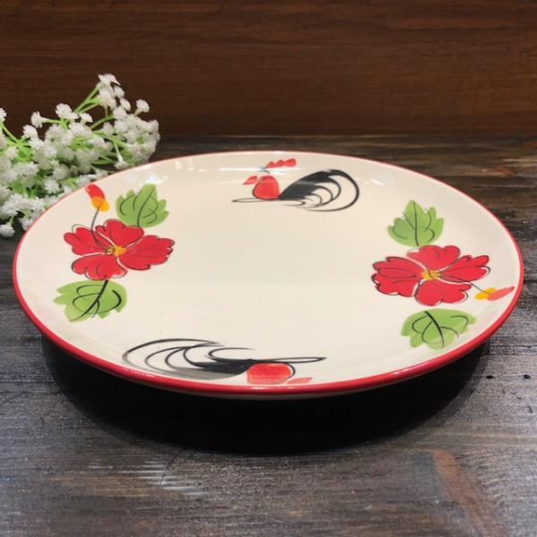 【にわとり食器 平皿24.5cm】 にわとり柄食器・タイ北部・ランパーン食器・タイ料理・タイ雑貨