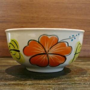 【にわとり食器 　小どんぶり 11.5cm/ハイビスカス柄　オレンジ】 小鉢 ・小どんぶり にわとり...