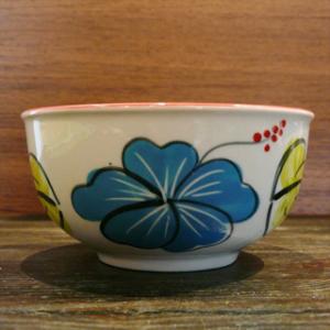 【にわとり食器 　小どんぶり 11.5cm/ハイビスカス柄　水色】 小鉢 ・小どんぶり にわとり陶器...