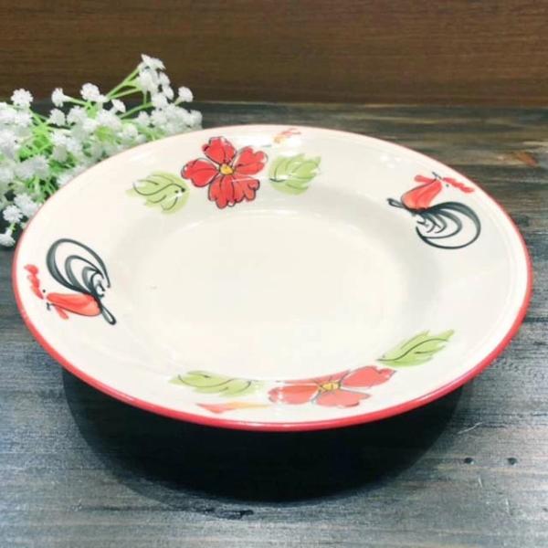 【にわとり食器 深皿丸 21cm ハイビスカス】 にわとり柄食器・タイ北部・ランパーン食器・タイ料理...