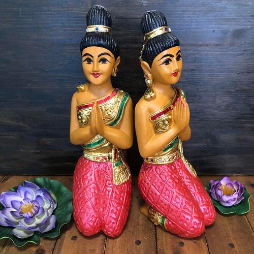 【サワディー人形】 【座り姿 38cm】】 タイの置物 木製 ハンドメイド タイ雑貨