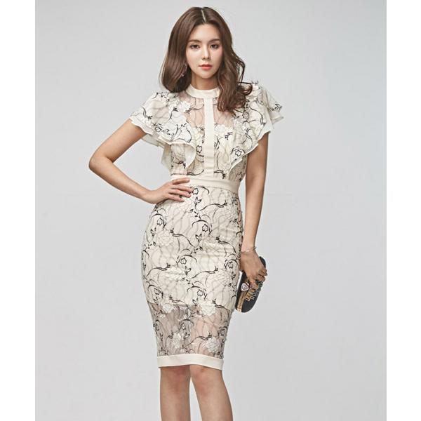 ワンピース ドレス 総レース スリム フェミニン おしゃれ パーティー 結婚式 花柄ワンピース