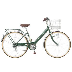 【本州送料無料】 自転車 27インチ シティサイクル モディカ シマノ6段変速 V型パイプキャリア自転車 LEDオートライト