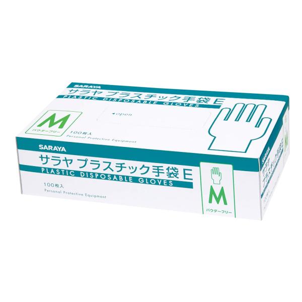 [サラヤ] プラスチック手袋E 粉無 Mサイズ 100枚 粉なし パウダーフリー 53515