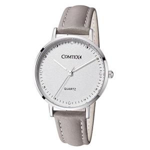 Comtex レディース 腕時計 グレー 革バンド アナログ表示 日本製クオーツ ウオッチ ホワイト文字盤 女性時計｜chamo-shop