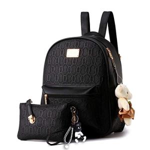 DOODOO レディース リュック ミニ バックパック PUレザー ポシェット Mini Rucksack Bag for Women ブラック [並