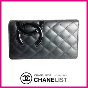 シャネル CHANEL 財布 ２つ折り 二つ折り 長財布 カンボン ブラック ピンク カーフ エナメル シルバー スティッチ ＣＣ