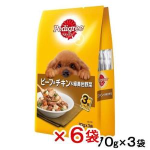 ペディグリー　パウチ　成犬用　ビーフ＆チキン　緑黄色野菜入り　７０ｇ×３袋　６袋入り　ドッグフード｜chanet