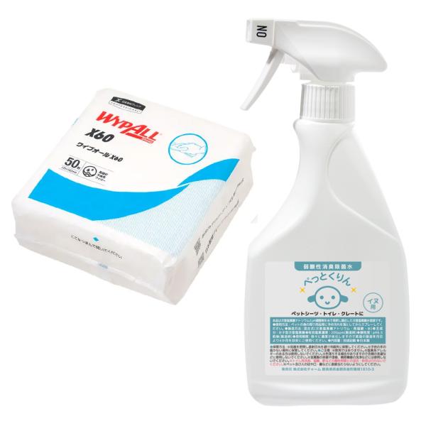 弱酸性消臭除菌水　ぺっとくりん　犬用　５００ｍｌ＋ワイプオール　Ｘ６０　４つ折りセット