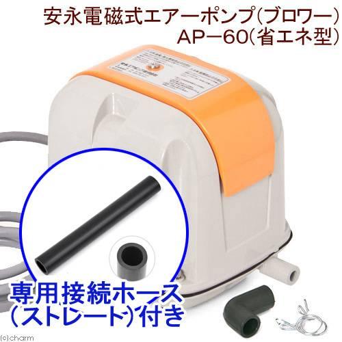 安永電磁式エアーポンプ（ブロワー）　ＡＰ−６０Ｆ（省エネ型）　１２０ｃｍ以上水槽用＋接続ホース（スト...