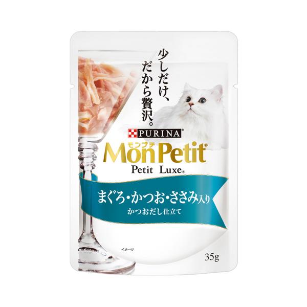 モンプチ　プチリュクス　パウチ　まぐろ・かつお・ささみ　かつおだし仕立て　３５ｇ×１２袋