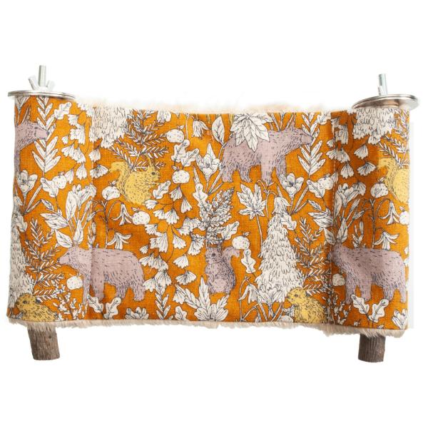 Ｌｅａｆ　小動物の４Ｗａｙステップハンモック　Ｍサイズ　北欧風森の仲間柄　カーキ　ハンドメイド