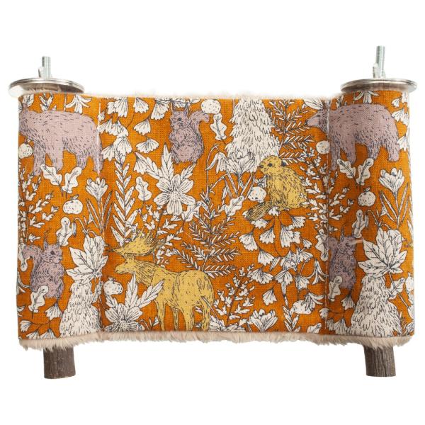 Ｌｅａｆ　小動物の４Ｗａｙステップハンモック　Ｓサイズ　北欧風森の仲間柄　カーキ　ハンドメイド