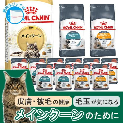 ロイヤルカナン　猫　メインクーンセット　毛玉、皮膚・被毛の健康に配慮　ドライ３種各１袋＋ウェット２種...