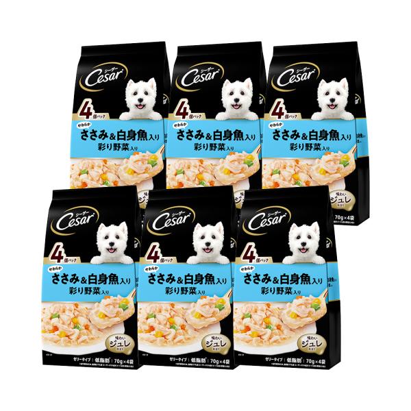 シーザー　やわらかささみ＆白身魚入り　彩り野菜入り　７０ｇ×４袋　６袋入り　パウチ　ドッグフード