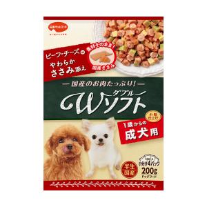 ダブルソフト 200g×18袋 チキン味 やわらかささみ添え １歳からの低脂肪 日本ペット】Wソフト 成犬用 お肉を味わうビーフ味粒・やわらか