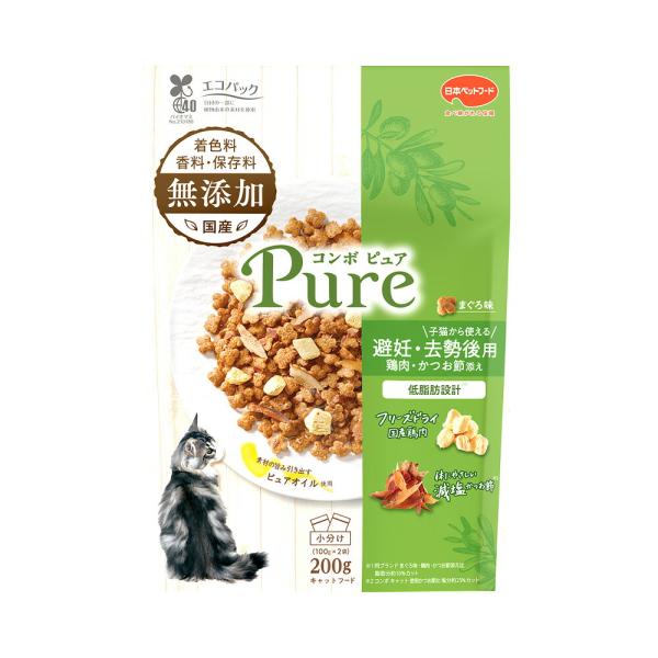 キャットフード　コンボ　ピュア　キャット　避妊・去勢後用　まぐろ味・鶏肉・かつお節添え　２００ｇ