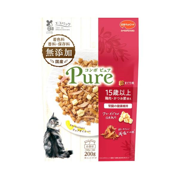 キャットフード　コンボ　ピュア　キャット　１５歳以上　まぐろ味・鶏肉・かつお節添え　２００ｇ
