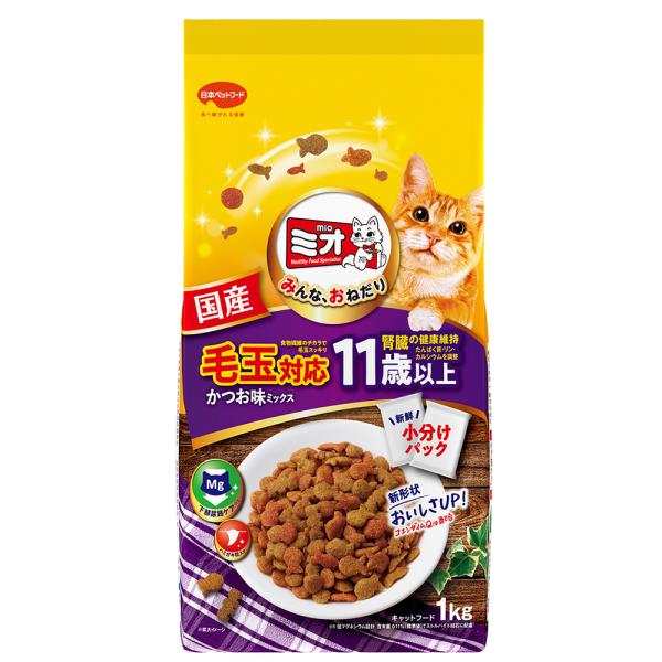 キャットフード　ミオ　ドライミックス　毛玉対応　１１歳以上　かつお味　１ｋｇ