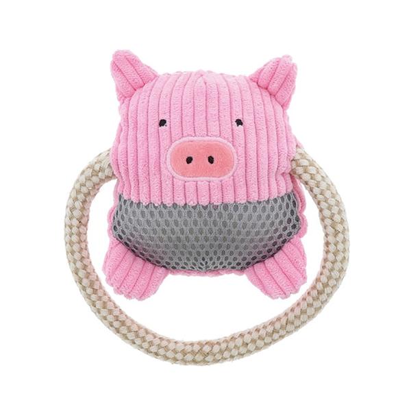 犬用おもちゃ　ふわふわデンタルロープぬいぐるみ　ぶた　超小型犬〜小型犬