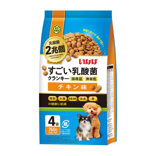 ドッグフード　いなば　すごい乳酸菌クランキー　１９０ｇ×４袋　チキン味　７６０ｇ